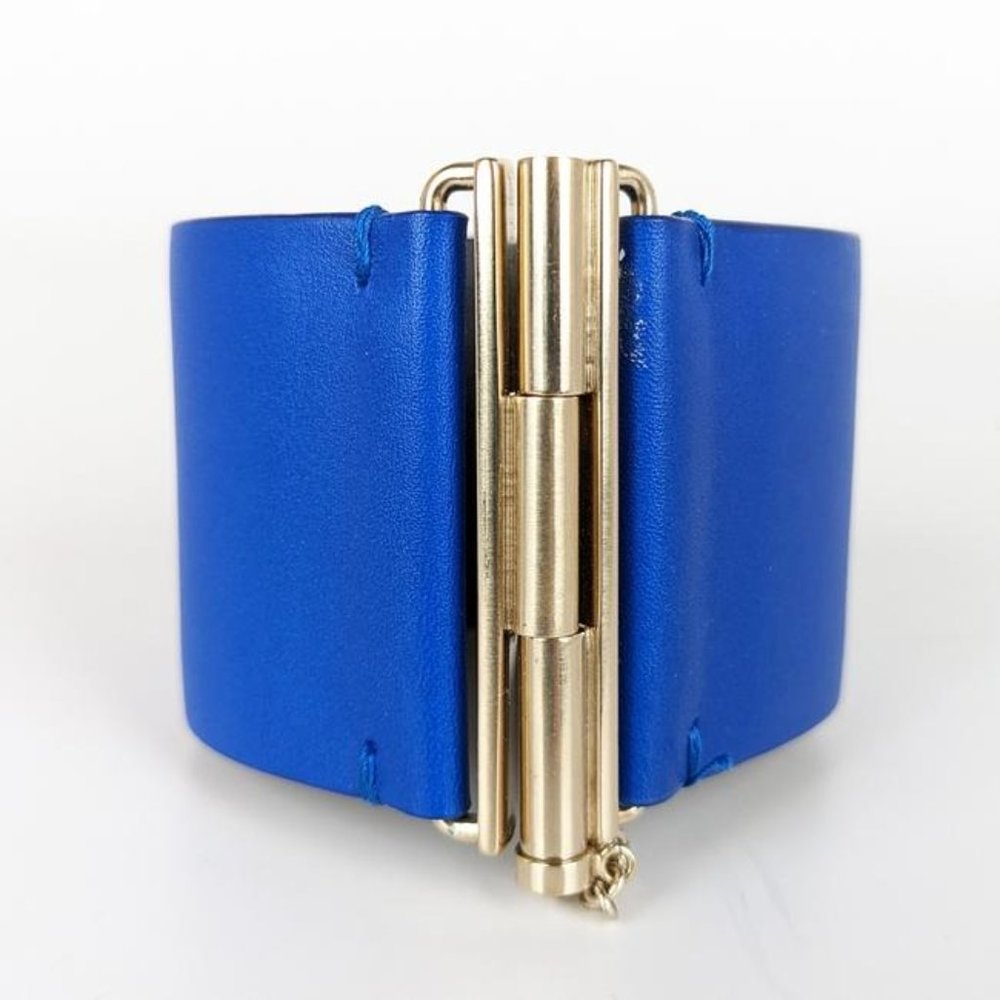 SOLD Chanel Blue Leather CC Cuff Bracelet - Picture 2 of 5